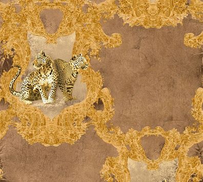 Vliestapete Leoparden braun gold Glanz
