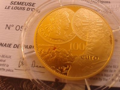 Original 100 euro 2017 PP 17g Gold Frankreich Semeuse Säerin Louis d´or - RAR