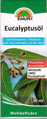 Sunlife- Eucalyptusöl 100 %, Planzliches Arzneimittel 30 ml