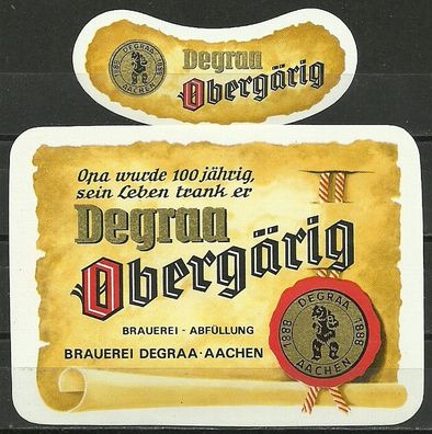 ALT ! Bieretikett "Obergärig" Brauerei Degraa Aachen Nordrhein-Westfalen