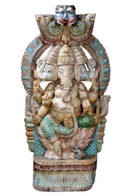 Maechtige hoelzerne Skulptur grossartiges Bildnis des Elefantengotts G