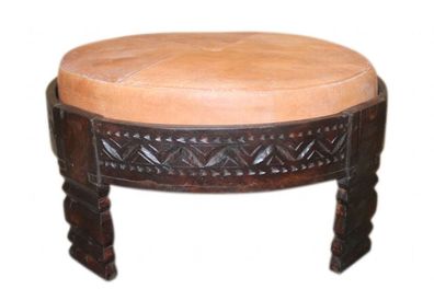 China niedriger runder Hocker gepolstert dunkles Vollholz