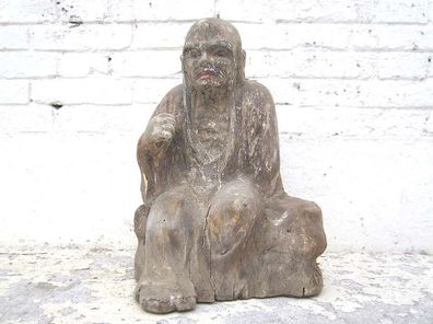 Moench im Gespraech sitzend Statue Figur Skulptur Pappelholz China 191