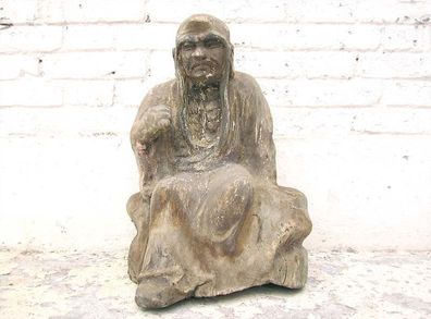Moench in Meditation sitzend Statue Figur Skulptur Pappelholz China 19