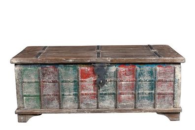 Couchtisch Truhe niedrig shabby chic aus Altholz bunt Indien Luxury Pa