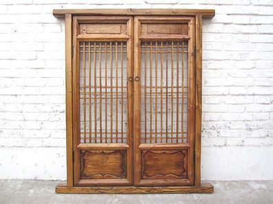 Asia Doppelfenster Dekor Gitter 125x55cm ca 1810 antik Pinie honigfarb