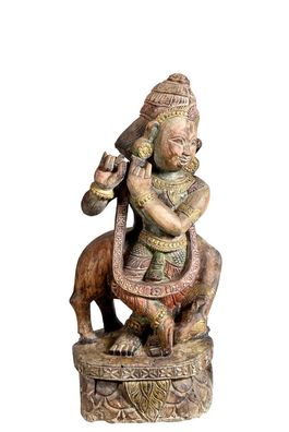 India Gottheit Krishna geschnitzte Holzfigur Skulptur Tempelschmuck au