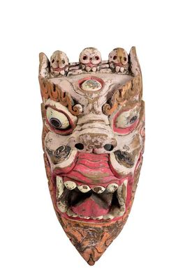 India 1945 Toten Maske geschnitzter Drachenkopf Holz Kunstwerk bemalte