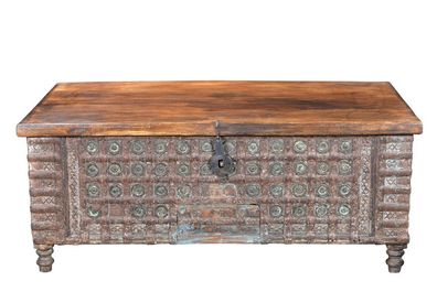 Old India grosse Truhe Box Cafehaustisch Kassettenoptik um 1940