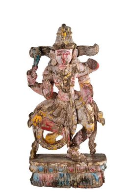 South India feine Skulptur 1930 Gottheit dunkles Holz Kunstwerk Einze