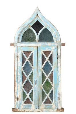 Indien maerchenhaftes Fenster verglast tintenblau Holzrahmen ein Klein