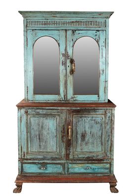 Indien grosser lichtblauer Vitrinenschrank Kredenz verglast Shabby chi
