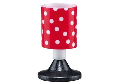 Nachttischlampe 3,5V Tischlampe rot/ schwarz für Puppenhaus Puppenstube Kahlert 10483