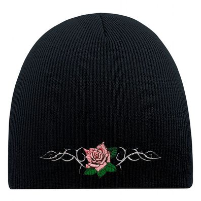 Beanie Mütze Rosa Rose Tribal Tattoo 54541 schwarz