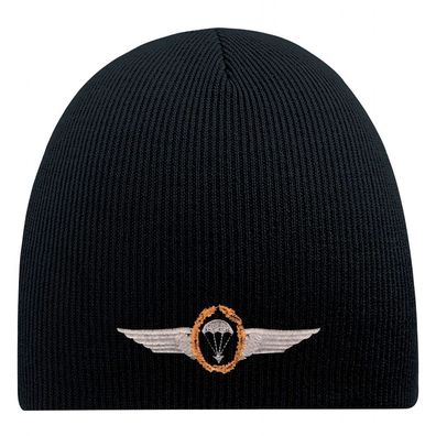 Beanie-Mütze mit Einstickung – Fallschirm Emblem Abzeichen – 55613 Schwarz