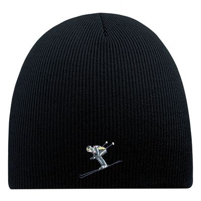 Beanie-Mütze mit Einstickung – Skifahrer – 54877 Schwarz