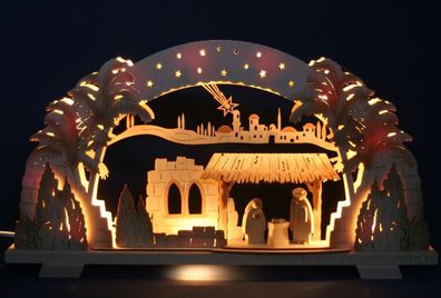 3D-Schwibbogen 52cm Christi Geburt Krippe geschnitzt Lichterbogen Erzgebirge