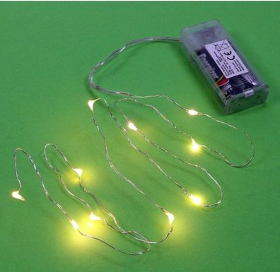 Micro LED Lichterkette mit 10 Lämpchen Draht warmweiß Mikro LEDs mit Batteriefach