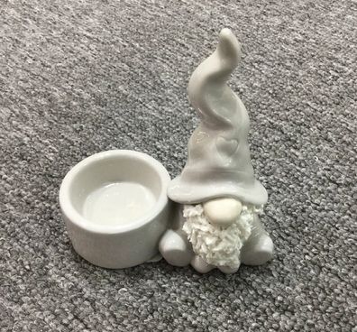 Teelichthalter Wichtel Keramik weiß / 12 cm hoch / Windlicht / Deko Weihnachten