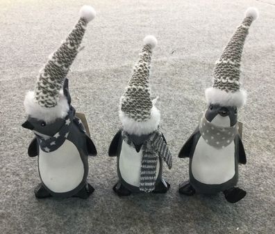 Weihnachts-Pinguine mit Mütze & Schal (3er Set) / Höhe 16 cm
