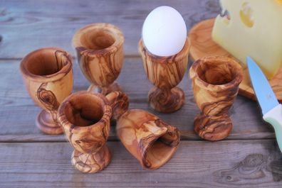 6er SET: Eierbecher Eierhalter mit Fuß Olivenholz Schnaps Becher Holzbecher Holz