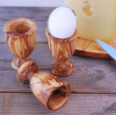 Eierbecher Eierhalter mit Fuß aus Olivenholz, Schnaps Becher Holzbecher Holz