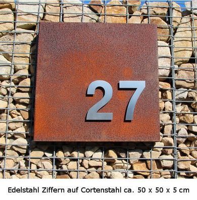Hausnummernschilder Cortenstahl Edelstahl Hausnummern z.b. für Gabionen 3 Ziffern