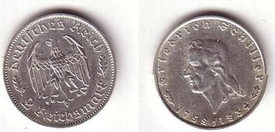 2 Mark Silber Münze Friedrich von Schiller 1934