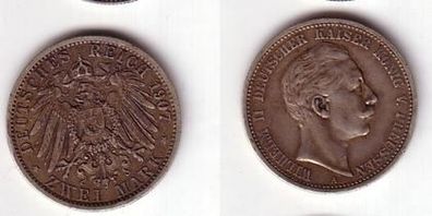2 Mark Silber Münze Preussen Kaiser Wilhelm II 1907 A