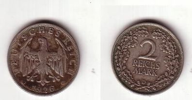2 Mark Silber Münze Weimarer Republik 1926 D