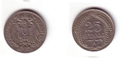 25 Pfennig Nickel Münze Kaiserreich 1909 A