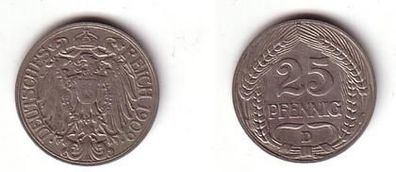 25 Pfennig Nickel Münze Kaiserreich 1909 D