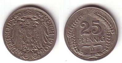 25 Pfennig Nickel Münze Kaiserreich 1910 D