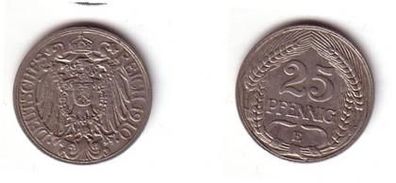 25 Pfennig Nickel Münze Kaiserreich 1910 E