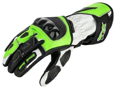 Motorrad Leder Handschuhe mit Protektoren Neon Gelb / Grün Weiß Gr. S bis 2XL