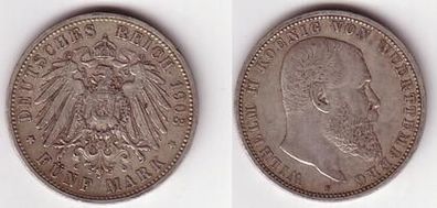 5 Mark Silber Münze Württemberg König Wilhelm II 1903