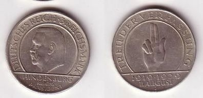 Silber Münze 3 Mark Verfassung "Schwurhand" 1929 J