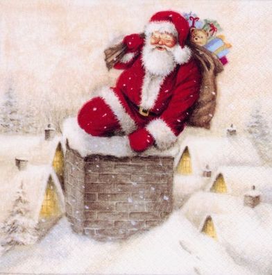 Weihnachtssviette "Down in the chimney" - 33 x 33 cm - 3-lagig - 1/4-falz - 20 Stück