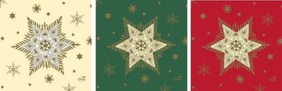Weihnachtsserviette "Glittering Stars" - 3-lagig - 24 x 24 cm - 1/4-falz - 50 Stück/