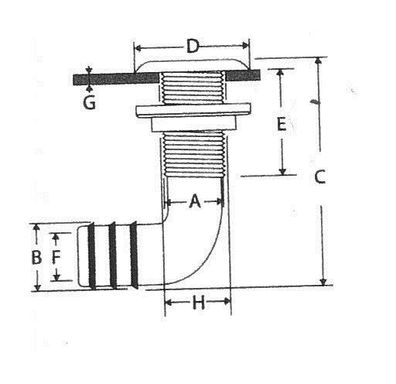 Borddurchlaß 90°, Schlauchanschluss Ø 20 mm