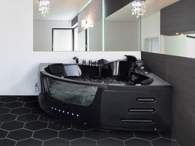 Whirlpool Badewanne schwarz mit 12 Massage Düsen + LED Eckwanne Luxus Spa günstig neu
