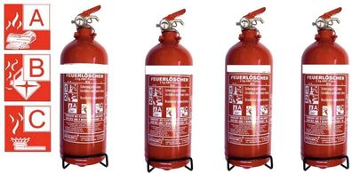 4x 2kg ABC Pulver Feuerlöscher Dauerdruck Löscher KFZ Auto Boot Pulverlöscher