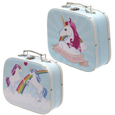 Deko - Koffer Set Einhorn Holz Kunststoff Dekoration Aufbewahrung Unicorn NEU