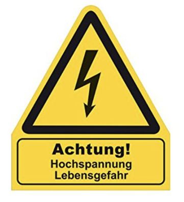 Aufkleber Achtung Hochspannung Warnschild Schild ISO7010 ASR gelb 210x245mm