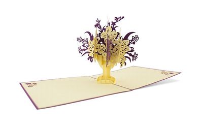 3D Klappkarte Blumenstrauß lila-weiß Glückwunschkarte Grußkarte Blumen Karte