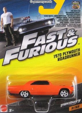 Spielzeugauto Mattel* 1970 Plymouth Roadrunner Fast & Furious 7 1:55 NEU OVP