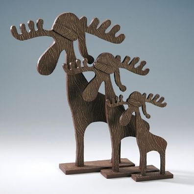 1 Stück Holz-Figur - Rentier mit Mütze - Weihnachtsdekoration