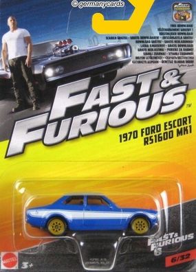 Spielzeugauto Mattel* 1970 Ford Escort RS1600 MK1 Fast & Furious 6 1:55 NEU OVP