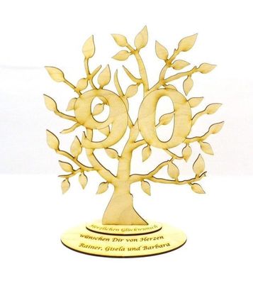 Lebensbaum mit der Zahl 90 und Ihrer Wunschgravur, 28 cm, Holz, Jubiläumsbaum