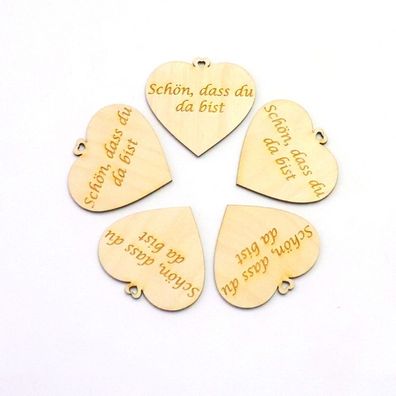 Holz Herz Hochzeit Schön, dass du da bist 6 cm Give away Gastgeschenk 5 Stück